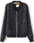 Romwe With Zipper Skull Print Organza Coat