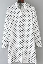 Romwe Lapel Polka Dot Cut Out White Dress