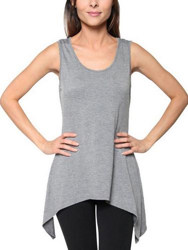 Romwe Grey Scoop Neck Asymmetric Tank Top
