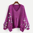 Romwe Sequin Applique Step Hem Jumper
