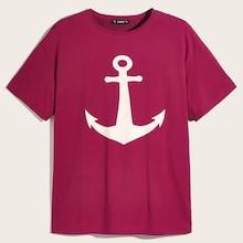 Romwe Guys Inside Print Anchor Tee
