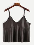 Romwe Box Pleated Faux Leather Cami Top