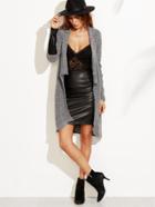 Romwe Grey Faux Leather Patch Sweater Coat With Zip Detail