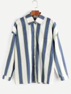Romwe Contrast Vertical Striped Drop Shoulder Pocket Shirt