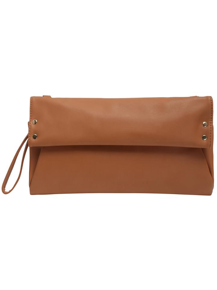 Romwe Khaki Rivet Studded Double Layer Bag
