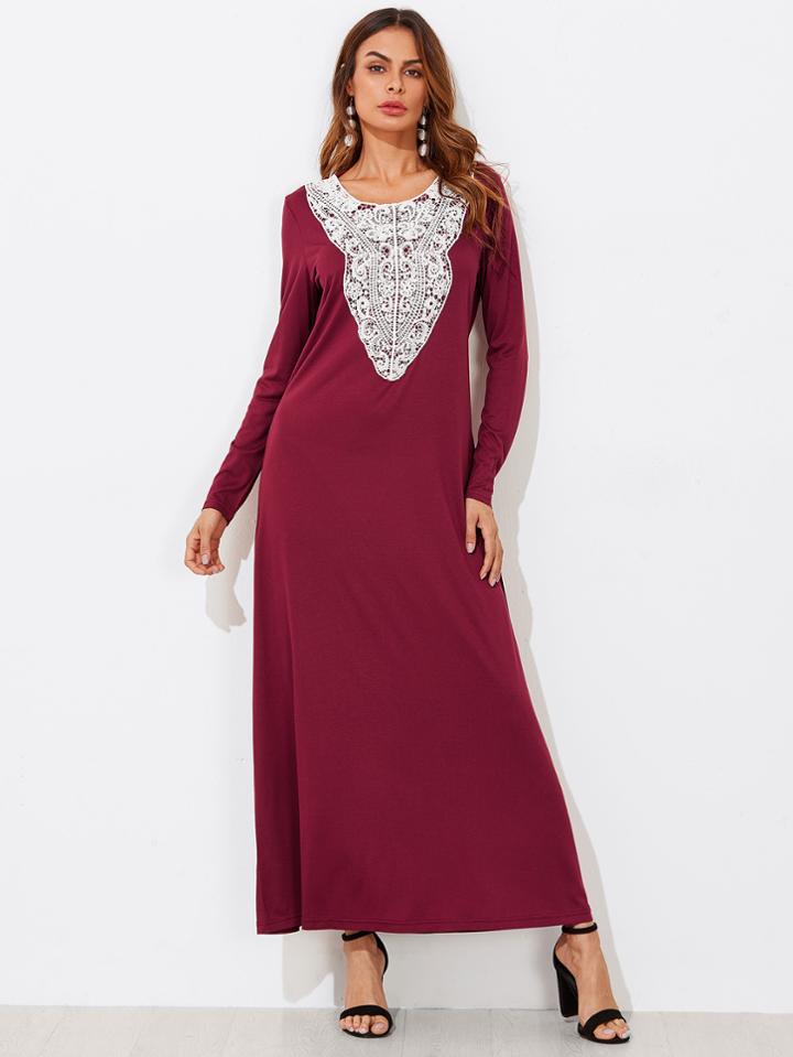 Romwe Contrast Lace Applique Tee Dress