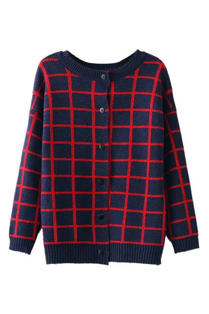 Romwe Plaid Buttoned Dual-tone Cardigan