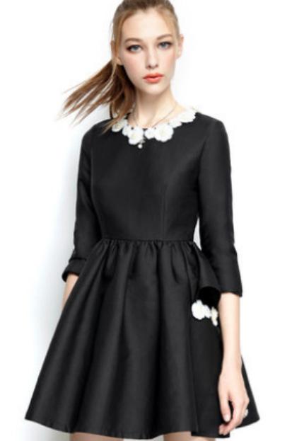 Romwe Bead Round Neck Flare Dress