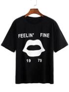 Romwe Lips Print Black T-shirt