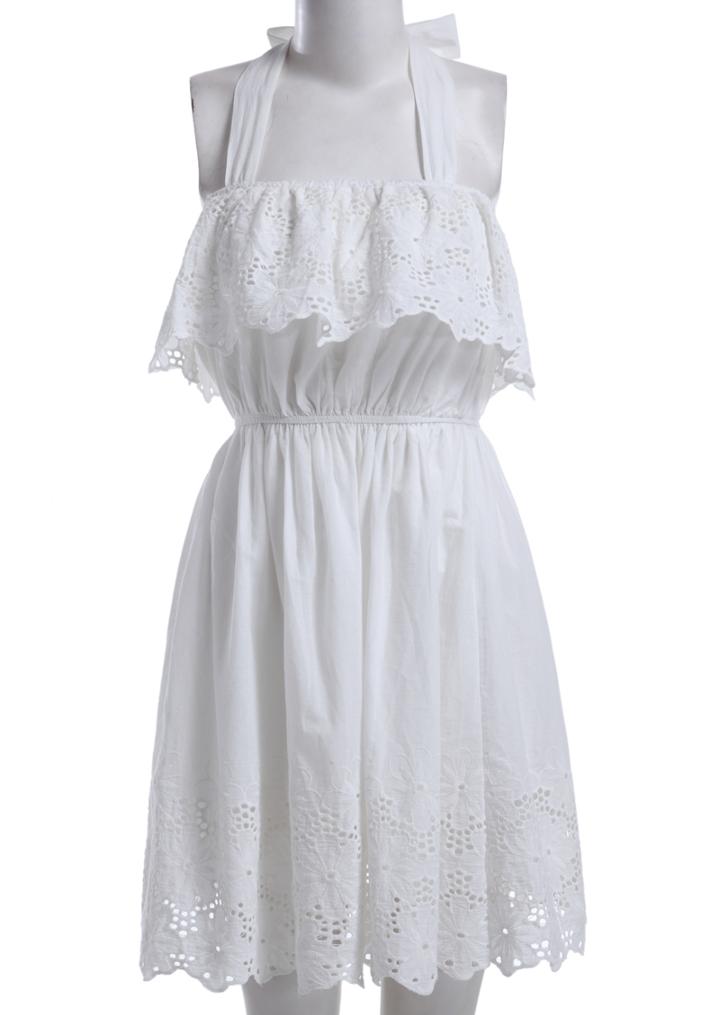 Romwe Halter Hollow Ruffle Pleated Dress