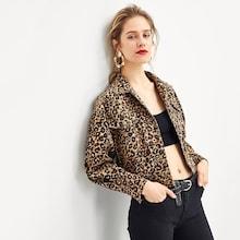 Romwe Leopard Drop Shoulder Denim Jacket