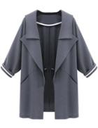 Romwe Lapel With Pockets Drawstring Loose Grey Coat