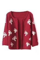Romwe Bowknot Knitted Red Cardigan