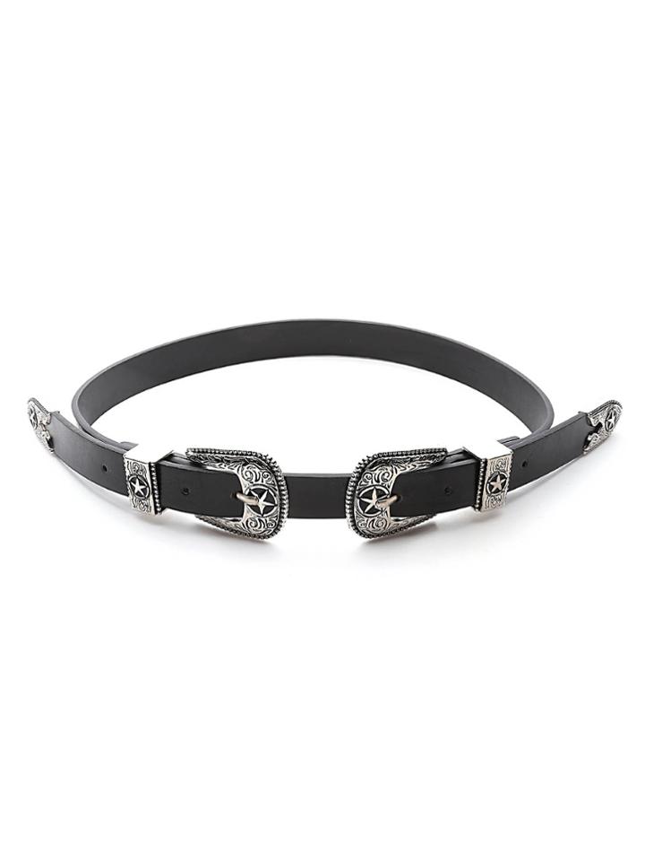 Romwe Star Detail Double Buckle Belt