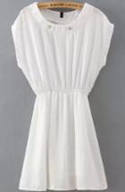 Romwe Round Neck Elastic Waist White Dress