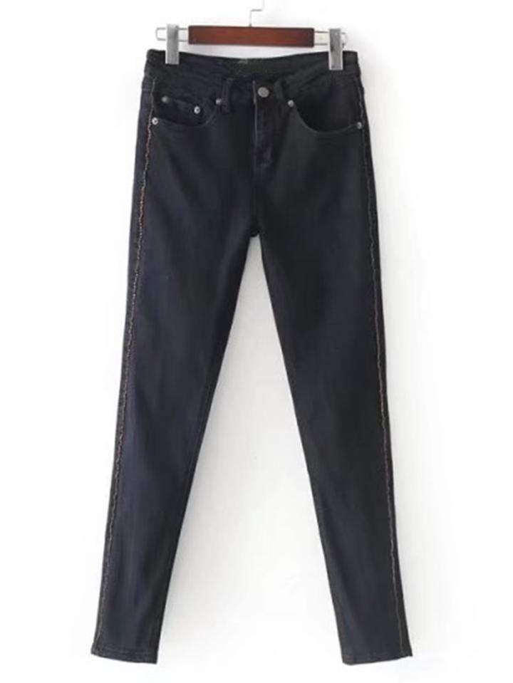 Romwe Metal Thread Detail Skinny Jeans