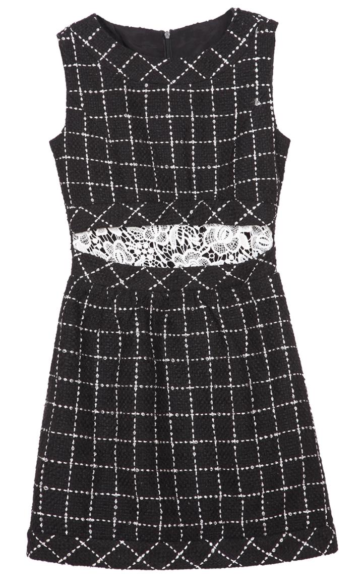 Romwe Sleeveless Plaid Hollow Lace Dress