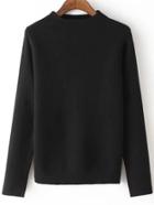 Romwe Women Split Cuff Black Sweater