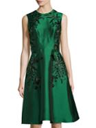 Romwe Green Round Neck Sleeveless Embroidered Beading Dress