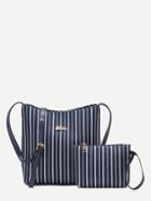 Romwe Navy Nylon Striped Shoulder Bag Set