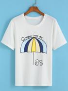 Romwe Umbrella Print White T-shirt