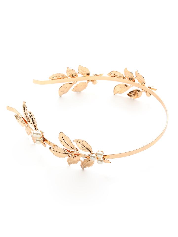 Romwe Faux Pearl & Leaf Embellished Headband
