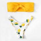 Romwe Knot Front Bandeau Top With Lemon Print High-leg Bikini