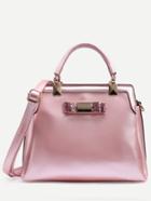 Romwe Pink Glitter Bow Embellished Structured Satchel Bag