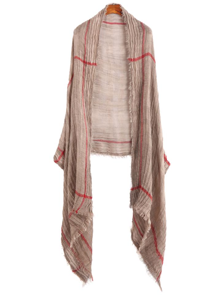 Romwe Coffee Plaid Raw Edge Scarf