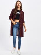 Romwe Striped Long Shirt With Chest Pocket