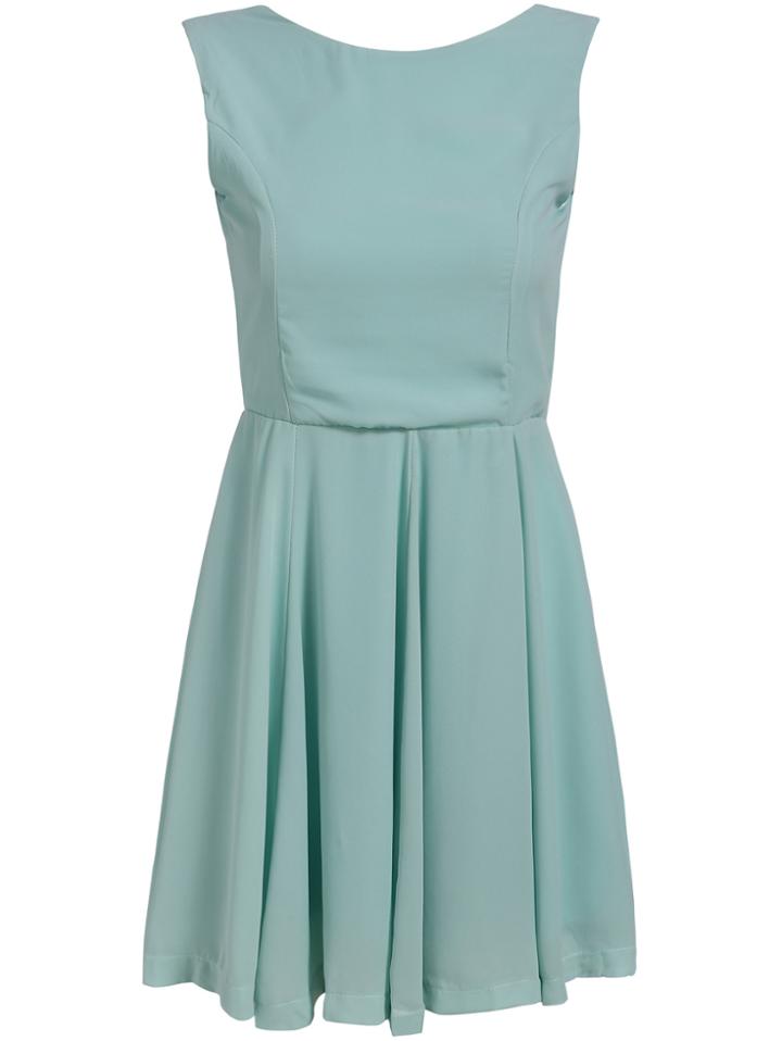 Romwe Sleeveless Open Back Pleated Dress