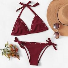 Romwe Studded Decorated Triangle Top With Tie Side Bikini