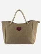 Romwe Rope Handle Canvas Tote Bag - Khaki