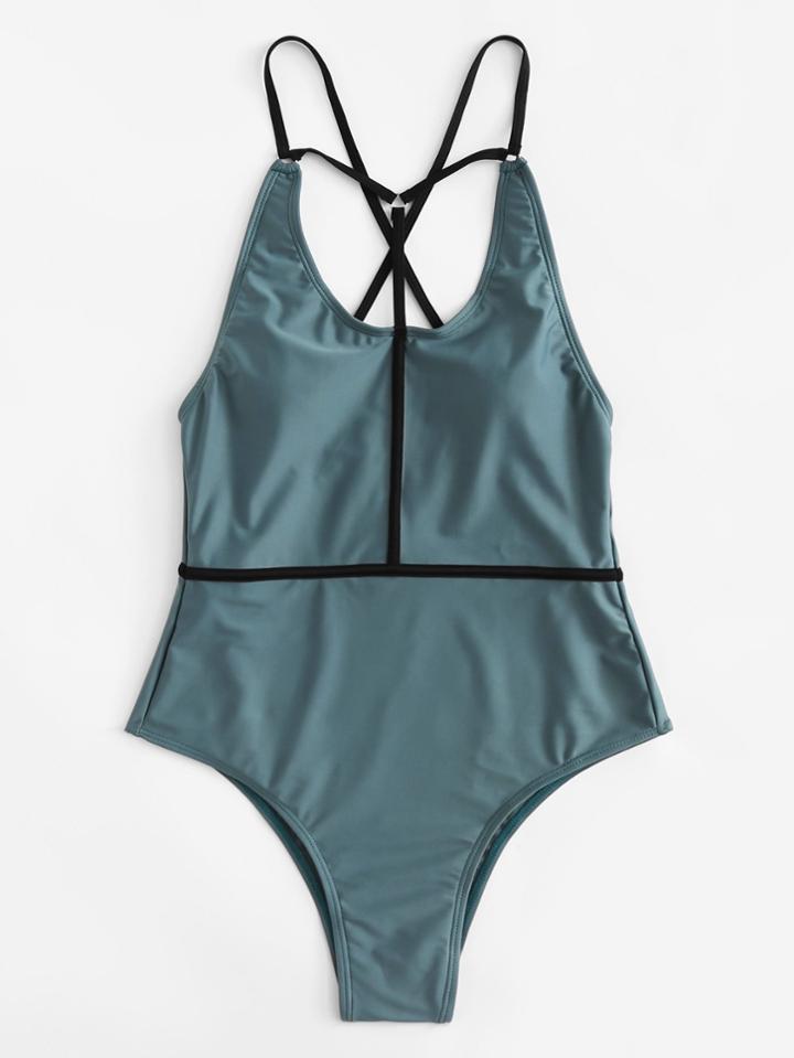Romwe Contrast Straps Swimsuit