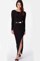 Romwe Black Long Sleeve Backless Split Dress