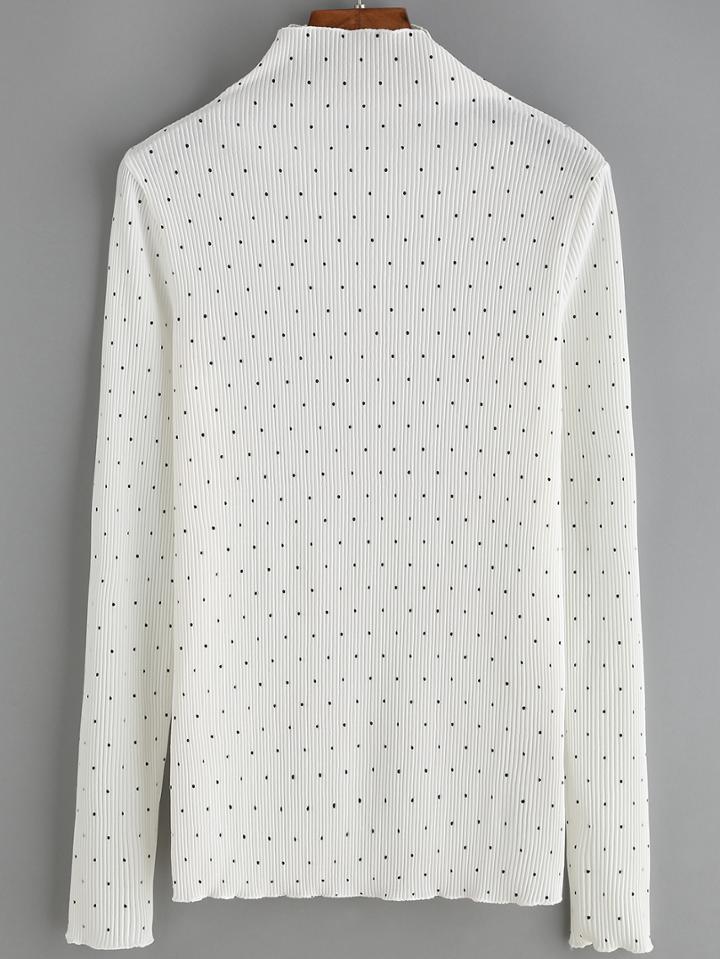 Romwe High Neck Polka Dot T-shirt