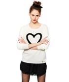 Romwe Beige Long Sleeve Black Heart Print Sweater