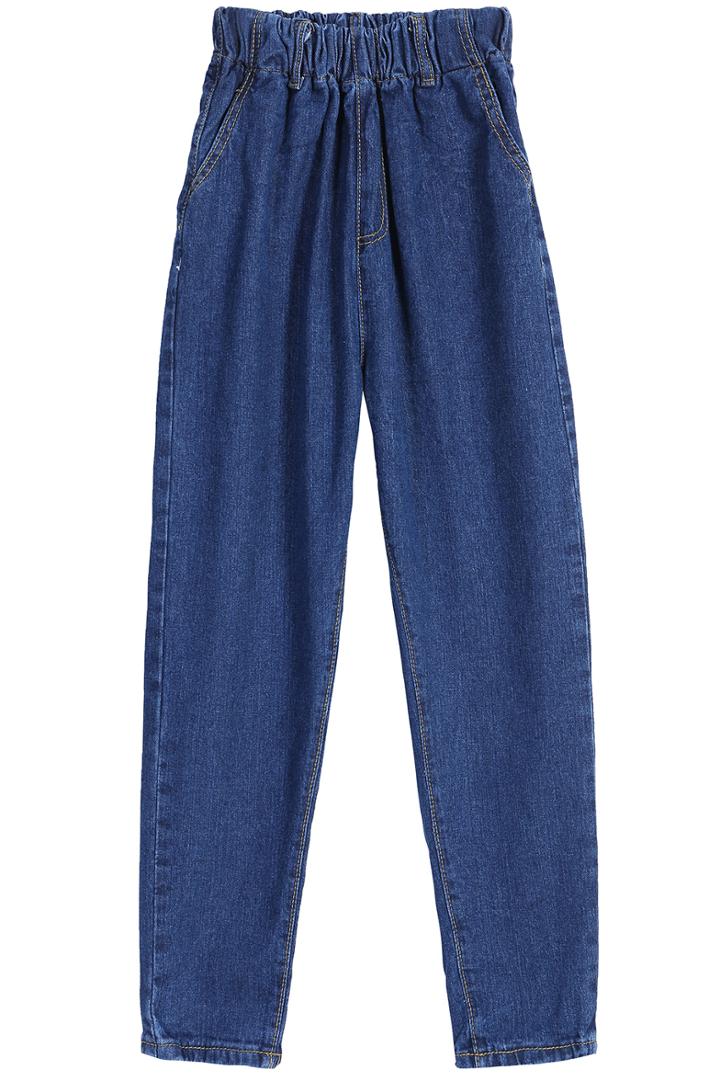 Romwe Pockets Elastic Waist Casual Denim Pant