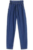 Romwe Pockets Elastic Waist Casual Denim Pant