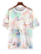 Romwe Florals Mesh Green T-shirt