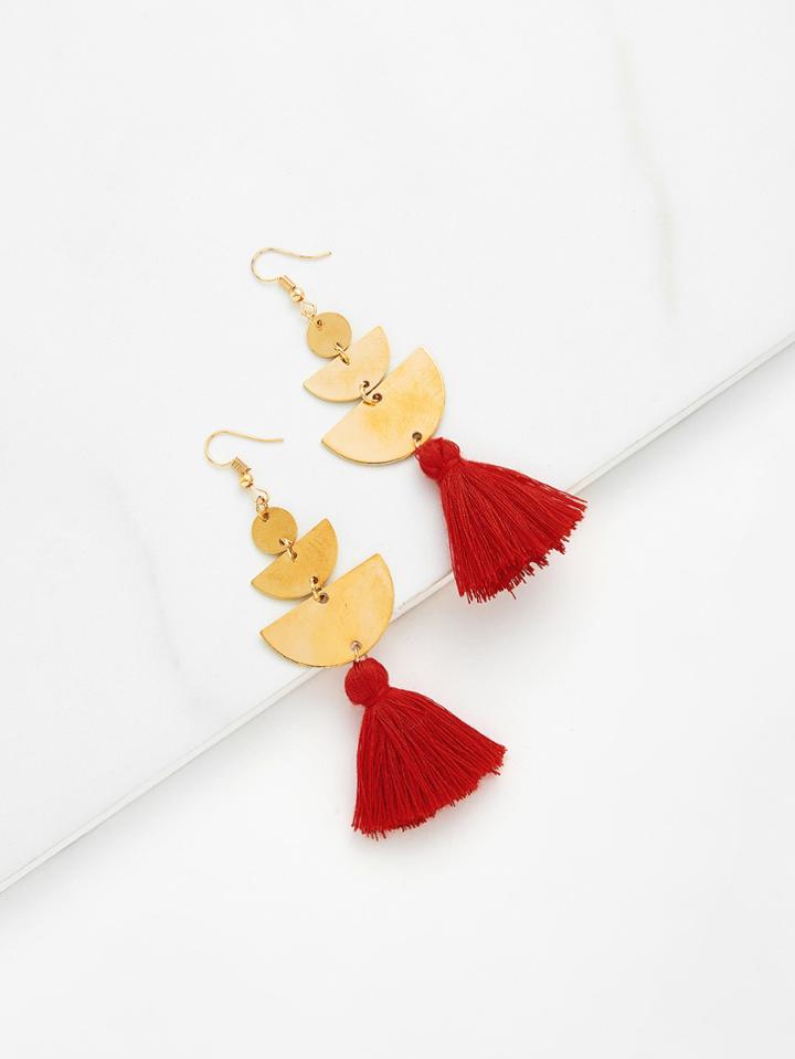 Romwe Sequin Detail Tassel Drop Earrings