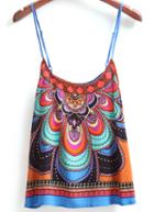Romwe Spaghetti Strap Vintage Print Brown Cami Top