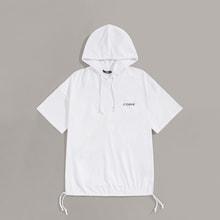 Romwe Guys Letter Print Drawstring Waist Hoodie