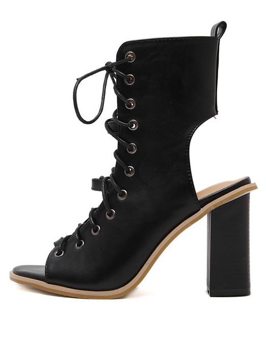 Romwe Black Cut Out Fish Mouth Strappy Chunky Sandals
