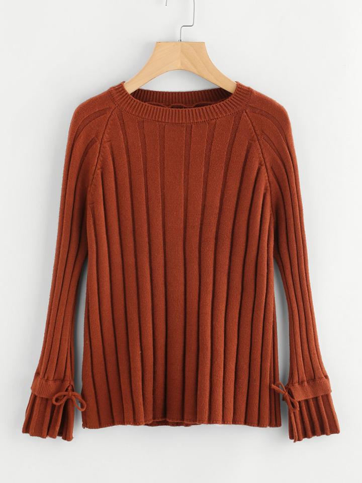 Romwe Tie Sleeve Ribbed Knit Jumper
