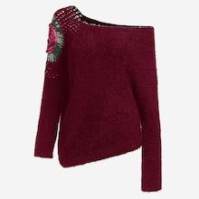 Romwe Asymmetrical Floral Shoulder Sweater