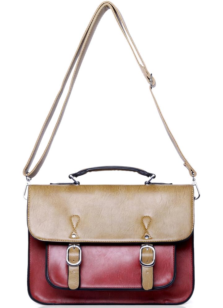 Romwe Color-block Belt Buckle Pu Shoulder Bag