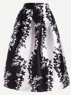 Romwe Flower Print Flare Skirt With Zipper