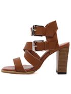 Romwe Light Brown  Faux Leather Chunky Gladiator Sandals