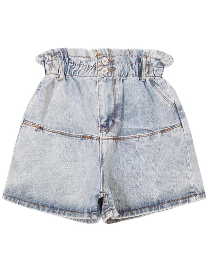 Romwe Elastic Waist With Buttons Denim Shorts